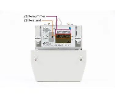 Elektronischer Stromzähler smartMeter mit Markierung der Zählernummer und des Zählerstands